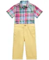 Polo Ralph Lauren Baby Boys Plaid Poplin Shirt & Chino Pants Set In Yellow