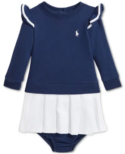 Polo Ralph Lauren Baby Pleated Sweatshirt Dress In Navy