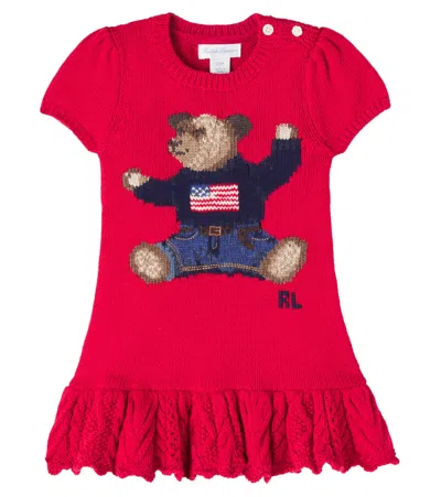 Polo Ralph Lauren Kids' Baby Polo Bear Knitted Cotton-blend Dress In Red