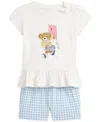 Polo Ralph Lauren Ralph Lauren Cotton Graphic Peplum T-shirt & Gingham Shorts Set In Blue