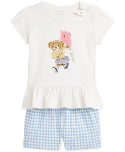POLO RALPH LAUREN BABY GIRLS POLO BEAR TEE & GINGHAM SHORT SET