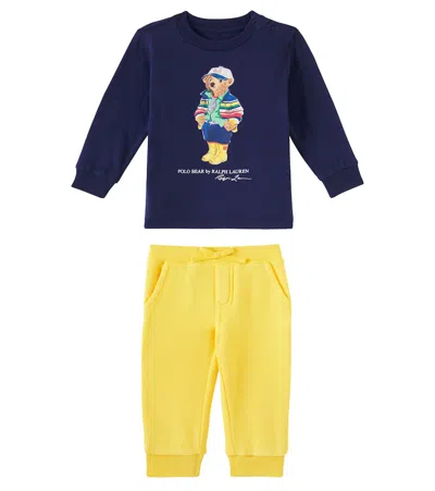 Polo Ralph Lauren Baby Polo Bear Top And Sweatpants Set In Newport Navy/canary Yellow