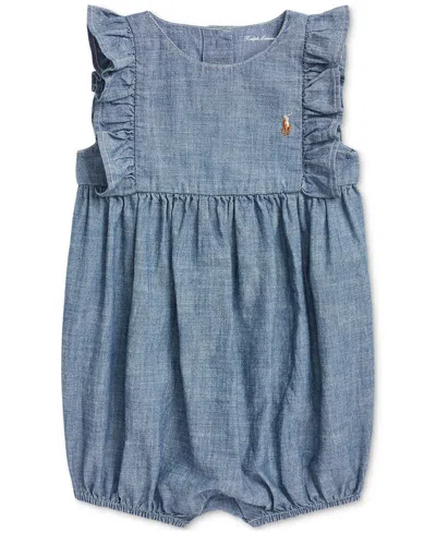 Polo Ralph Lauren Babies' Indigo Chambray Bubble Shortall In Blue