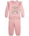 Polo Ralph Lauren Baby Ruffled Fleece Sweatshirt & Pants Set In Adirondack Rose