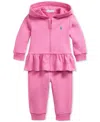Polo Ralph Lauren Ralph Lauren French Terry Zip-up Peplum Hoodie & Joggers Set In Pink