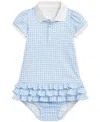 Polo Ralph Lauren Ralph Lauren Cotton Gingham Ruffle Polo Dress & Bloomers In Blue