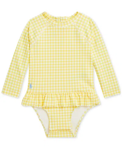 Polo Ralph Lauren Baby Ruffled Gingham Rash Guard In Yellow