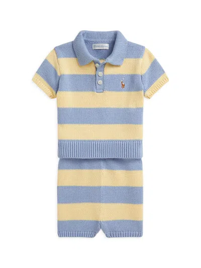 Polo Ralph Lauren Baby's Rugby Striped Knit Shirt & Shorts Set In Blue