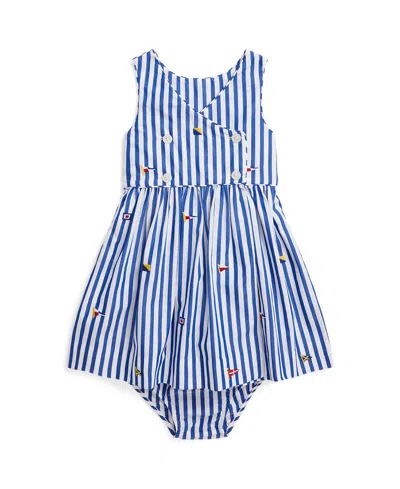 Polo Ralph Lauren Baby Sailing Flag Cotton Dress Bloomer In Royal White