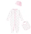 Polo Ralph Lauren Baby Set Printed Cotton Bodysuit, Hat, And Bib In Pink