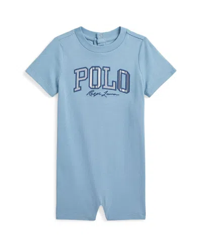 Polo Ralph Lauren Baby Striped-logo Cotton Jersey Shortall In Cassidy Blue
