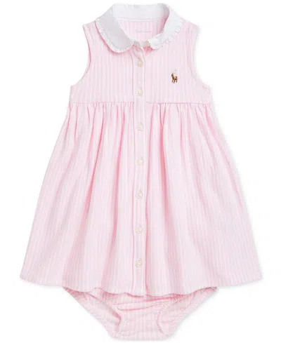 Polo Ralph Lauren Baby Striped Mesh Shirtdress In Pink