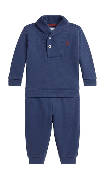 Polo Ralph Lauren Baby Two Piece Set Long Sleeve Estate Rib Knit Funnel Neck Sweatshirt With Jogger In Night Navy