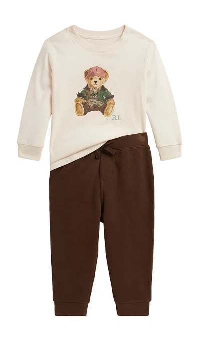 Polo Ralph Lauren Baby Two Piece Set Long Sleeve Jersey Knit Bear T-shirt With Jogger In Neutral