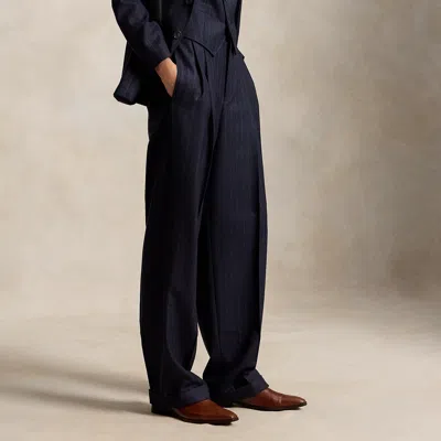 Polo Ralph Lauren Bacall Pinstripe Wool Pant In Navy/chalk Stripe