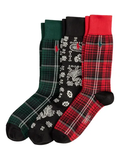 Polo Ralph Lauren Bandanna & Plaid Socks (pack Of Three) In Black