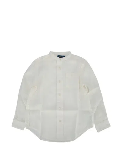 Polo Ralph Lauren Kids' Band-collar Pocket Shirt In White