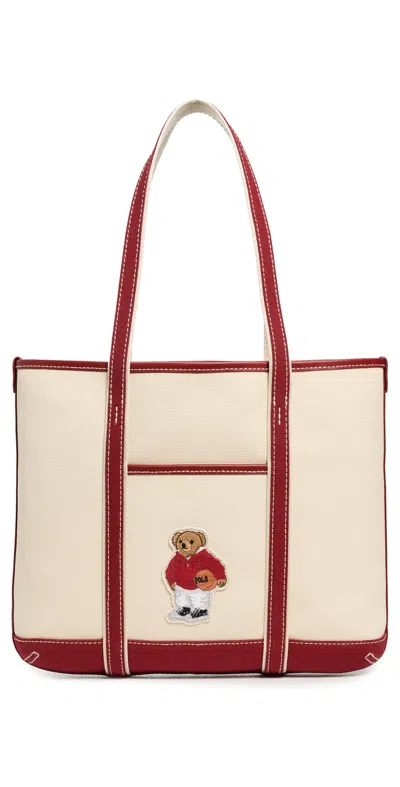 Polo Ralph Lauren Basketball Bear Small Shopper Tote Ecru/radish