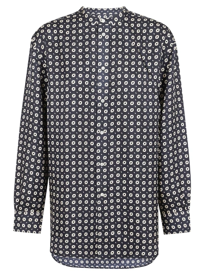 Polo Ralph Lauren Bc Ligh St-long Sleeve-blouse In Navy Cream Geo Print