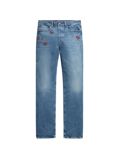 Polo Ralph Lauren Bead-embellished Straight-leg Jeans In Blue