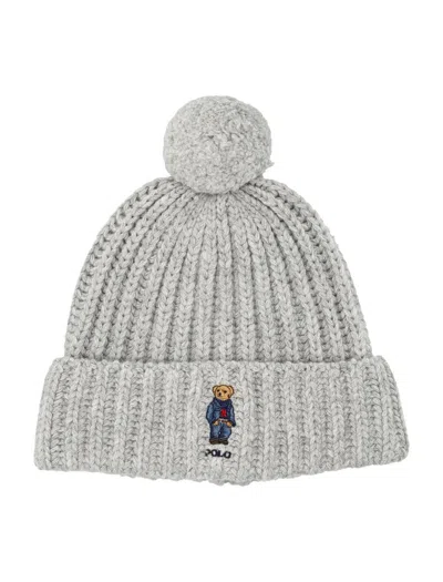 Polo Ralph Lauren Bear Beanie Pon Pon In Gray