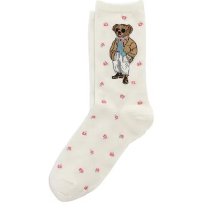 Polo Ralph Lauren Bear Cotton Blend Crew Socks In White
