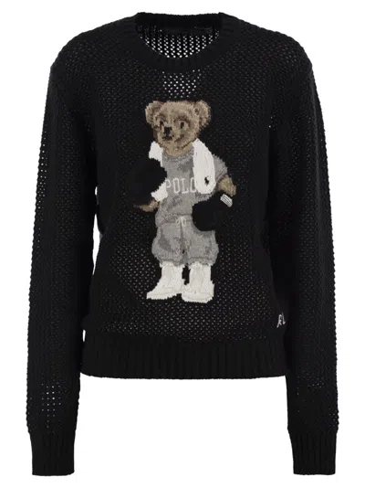Polo Ralph Lauren Bear Cotton Crew-neck Polo Shirt In Black