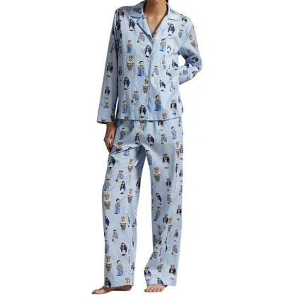 POLO RALPH LAUREN BEAR COTTON LONG-SLEEVE PAJAMA SET IN OXFORD BLUE
