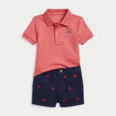 Polo Ralph Lauren Babies' Ralph Lauren Crab Embroidered Cotton Polo & Shorts Set In Adirondack Berry