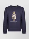 Polo Ralph Lauren Navy Blue Cotton Blend Sweatshirt With Iconic Bear Logo In Blue