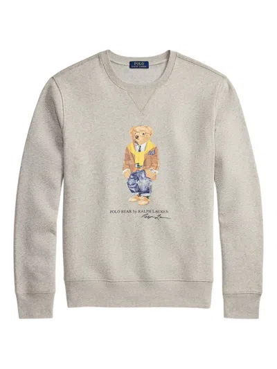 Polo Ralph Lauren Bear Fleece Crewneck Long Sleeve Sweatshirt In Gray