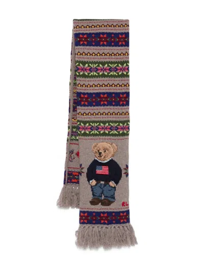 Polo Ralph Lauren Bear-detail Fair-isle Scarf In Brown