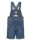 Polo Ralph Lauren Bear-embroidered Denim Overalls In Blue