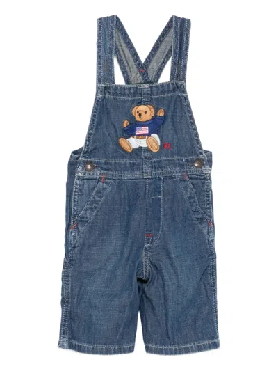 Polo Ralph Lauren Babies' Bear-embroidered Denim Overalls In Blue