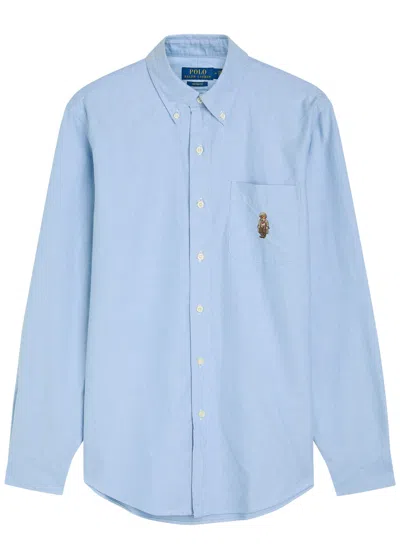 Polo Ralph Lauren Bear-embroidered Piqué Cotton Shirt In Blue
