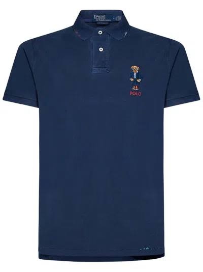 Polo Ralph Lauren Bear Embroidered Polo Shirt In Blue