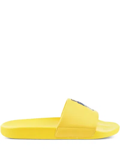 Polo Ralph Lauren Bear-embroidered Slides In Yellow