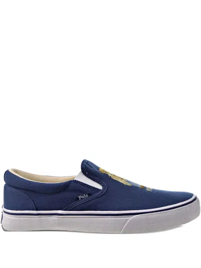 Polo Ralph Lauren Bear-embroidered Slip-on Trainers In Blue