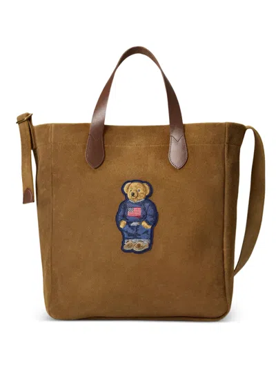 Polo Ralph Lauren Bear-embroidered Tote Bag In Brown