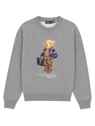 Polo Ralph Lauren Bear Graphic Crew Neck Cotton-blend Sweatshirt In Gray