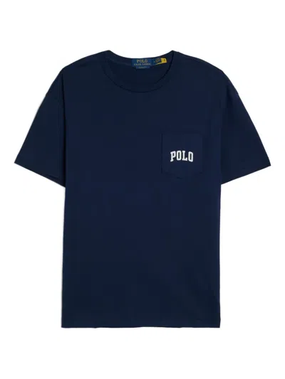 Polo Ralph Lauren Bear-graphic Logo-pocket T-shirt In Blue
