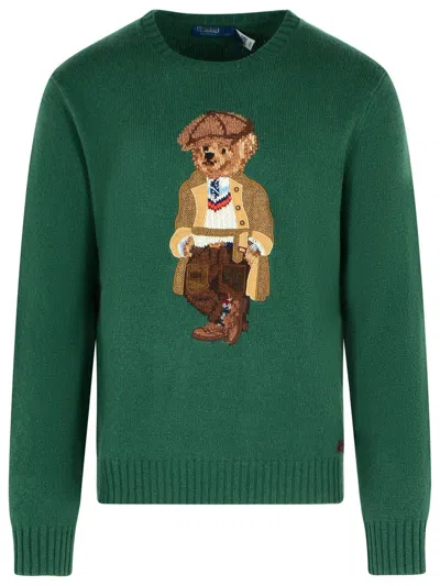 POLO RALPH LAUREN POLO RALPH LAUREN 'BEAR' GREEN WOOL AND CASHMERE SWEATER