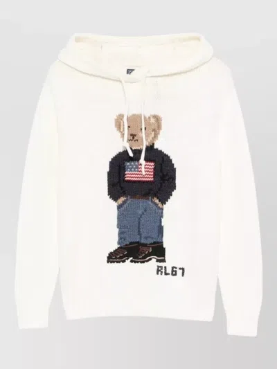 Polo Ralph Lauren Bear Linen Blend Hooded Knit Sweater In Neutral