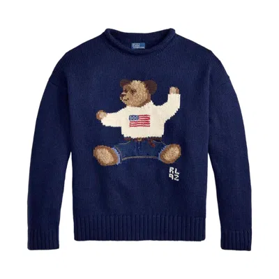 Pre-owned Polo Ralph Lauren Bear Long-sleeve Pullover Sweater 'newport Navy/multicolor' | Blue | Women's Size