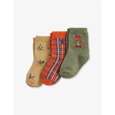Polo Ralph Lauren Kids' Bear Pack Of Three Cotton-blend Sock In Green