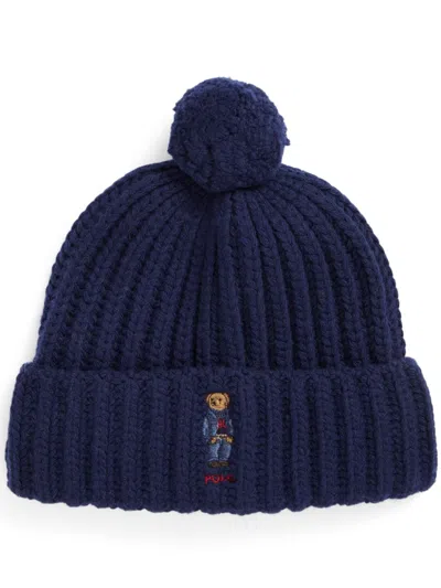 Polo Ralph Lauren Bear Pom-pom Beanie Hat In Blue