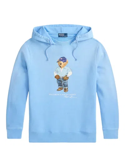 Polo Ralph Lauren Bear Print Drawstring Hoodie In Blue