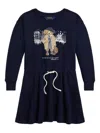 Polo Ralph Lauren Cotton Blend Dress With Polo Bear Print In Blue