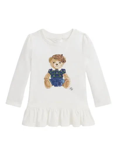 Polo Ralph Lauren Babies' Bear-print Ruffled T-shirt In White