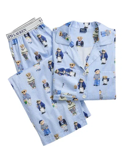 Polo Ralph Lauren Bear-print Striped Pyjamas In Blue